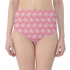 Coral Pink Gerbera Daisy Vector Tile Pattern High-Waist Bikini Bottoms