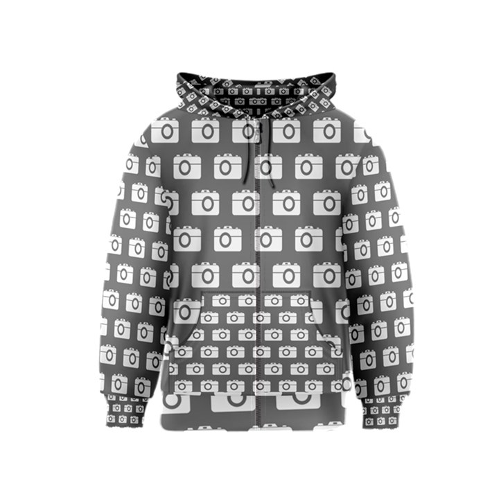 Modern Chic Vector Camera Illustration Pattern Kids Zipper Hoodies