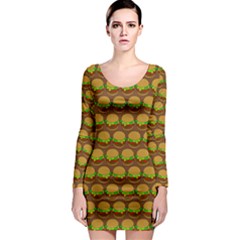 Burger Snadwich Food Tile Pattern Long Sleeve Bodycon Dresses