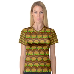 Burger Snadwich Food Tile Pattern Women s V-Neck Sport Mesh Tee