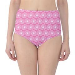 Pink Gerbera Daisy Vector Tile Pattern High-waist Bikini Bottoms by GardenOfOphir