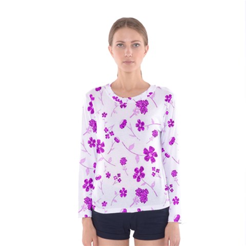 Sweet Shiny Floral Pink Women s Long Sleeve T-shirts by ImpressiveMoments