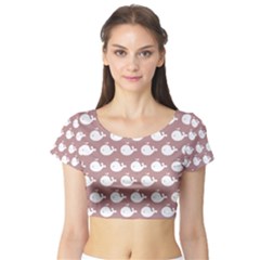 Cute Whale Illustration Pattern Short Sleeve Crop Top by GardenOfOphir