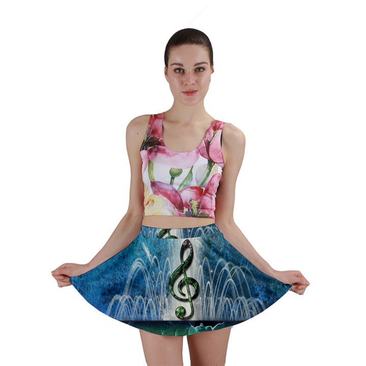 Clef With Water Splash And Floral Elements Mini Skirts