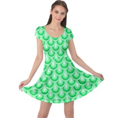 Awesome Retro Pattern Green Cap Sleeve Dresses
