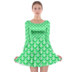 Awesome Retro Pattern Green Long Sleeve Skater Dress