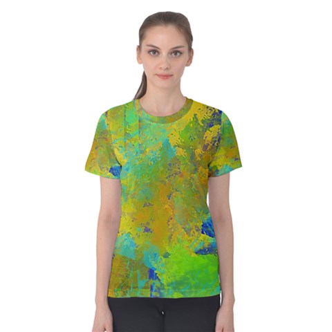 Abstract In Blue, Green, Copper, And Gold Women s Cotton Tees by digitaldivadesigns