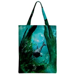 Wonderful Dolphin Zipper Classic Tote Bags by FantasyWorld7