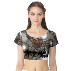 Steampunk With Heart Short Sleeve Crop Top by FantasyWorld7