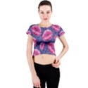 Sassy Lips Pink Blue  Crew Neck Crop Top View1