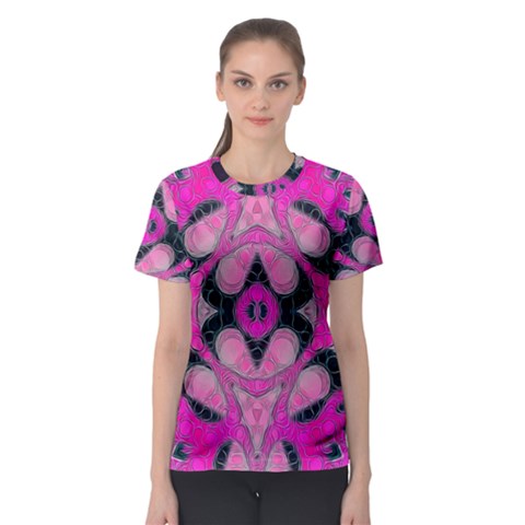 Pink Black Abstract  Women s Sport Mesh Tees by OCDesignss