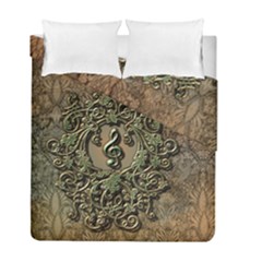 Elegant Clef With Floral Elements On A Background With Damasks Duvet Cover (twin Size) by FantasyWorld7