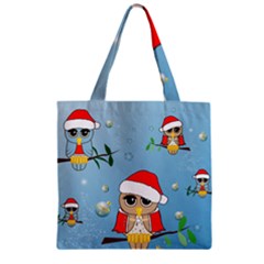 Funny, Cute Christmas Owls With Snowflakes Zipper Grocery Tote Bags