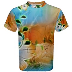 Wonderful Flowers In Colorful And Glowing Lines Men s Cotton Tees