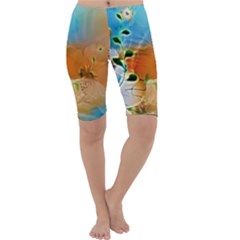 Wonderful Flowers In Colorful And Glowing Lines Cropped Leggings