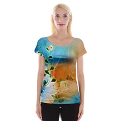 Wonderful Flowers In Colorful And Glowing Lines Women s Cap Sleeve Top by FantasyWorld7