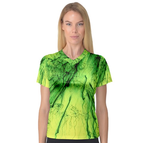 Special Fireworks, Green Women s V-neck Sport Mesh Tee by ImpressiveMoments