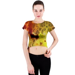 Glowing Colorful Flowers Crew Neck Crop Top by FantasyWorld7