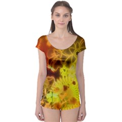 Glowing Colorful Flowers Short Sleeve Leotard by FantasyWorld7