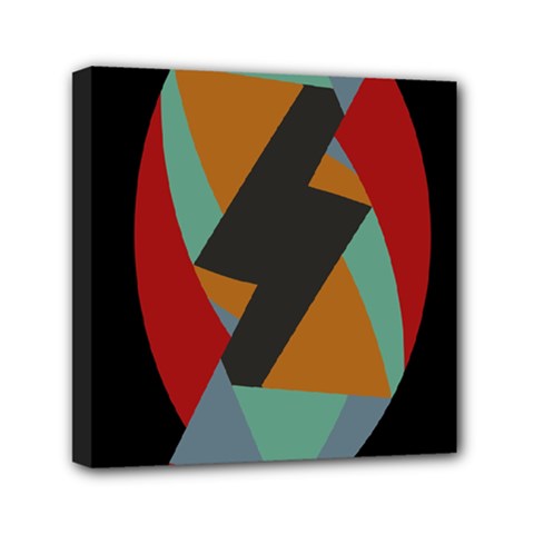 Fractal Design in Red, Soft-Turquoise, Camel on Black Mini Canvas 6  x 6 