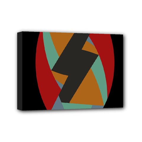 Fractal Design in Red, Soft-Turquoise, Camel on Black Mini Canvas 7  x 5 