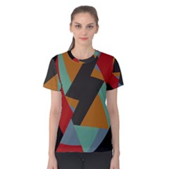 Fractal Design in Red, Soft-Turquoise, Camel on Black Women s Cotton Tees