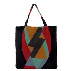 Fractal Design in Red, Soft-Turquoise, Camel on Black Grocery Tote Bags