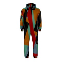 Fractal Design in Red, Soft-Turquoise, Camel on Black Hooded Jumpsuit (Kids)