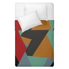 Fractal Design in Red, Soft-Turquoise, Camel on Black Duvet Cover (Single Size)