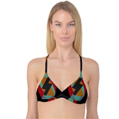 Fractal Design in Red, Soft-Turquoise, Camel on Black Reversible Tri Bikini Tops