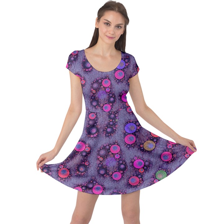 Purple Cheetah Pattern  Cap Sleeve Dresses