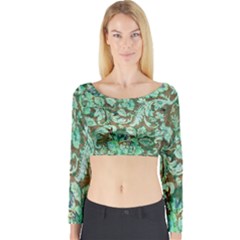 Beautiful Floral Pattern In Green Long Sleeve Crop Top by FantasyWorld7