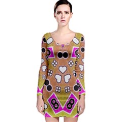 Pink Black Yellow Abstract  Long Sleeve Bodycon Dresses by OCDesignss