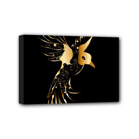 Beautiful Bird In Gold And Black Mini Canvas 6  X 4 