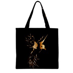 Beautiful Bird In Gold And Black Zipper Grocery Tote Bags