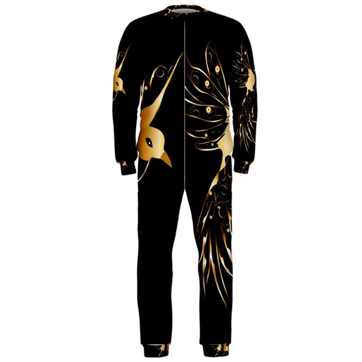 Beautiful Bird In Gold And Black OnePiece Jumpsuit (Men) 