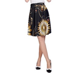 Golden Flowers On Black Background A-line Skirts by FantasyWorld7