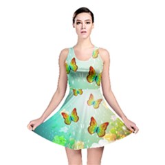 Flowers With Wonderful Butterflies Reversible Skater Dresses by FantasyWorld7