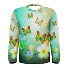 Flowers With Wonderful Butterflies Men s Long Sleeve T-shirts