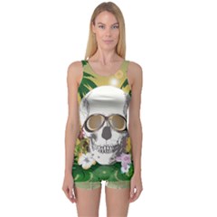 Funny Skull With Sunglasses And Palm Women s Boyleg One Piece Swimsuits by FantasyWorld7