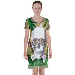 Funny Skull With Sunglasses And Palm Short Sleeve Nightdresses by FantasyWorld7