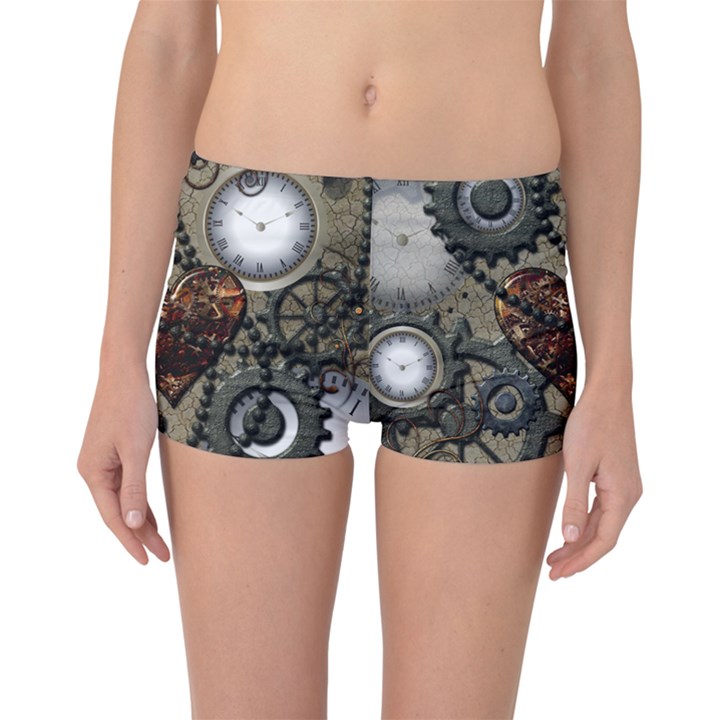 Steampunk With Clocks And Gears And Heart Boyleg Bikini Bottoms