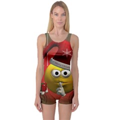 Funny Christmas Smiley Women s Boyleg One Piece Swimsuits by FantasyWorld7