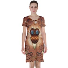 Steampunk, Funny Owl With Clicks And Gears Short Sleeve Nightdresses by FantasyWorld7