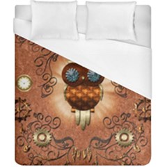 Steampunk, Funny Owl With Clicks And Gears Duvet Cover Single Side (double Size) by FantasyWorld7