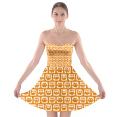 Yellow And White Owl Pattern Strapless Bra Top Dress by GardenOfOphir