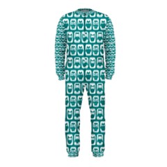 Teal And White Owl Pattern Onepiece Jumpsuit (kids) by GardenOfOphir