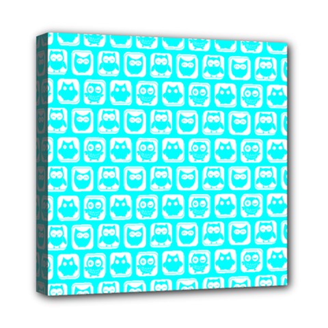 Aqua Turquoise And White Owl Pattern Mini Canvas 8  X 8  by GardenOfOphir