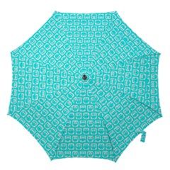 Aqua Turquoise And White Owl Pattern Hook Handle Umbrellas (medium) by GardenOfOphir