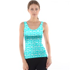 Aqua Turquoise And White Owl Pattern Tank Tops by GardenOfOphir